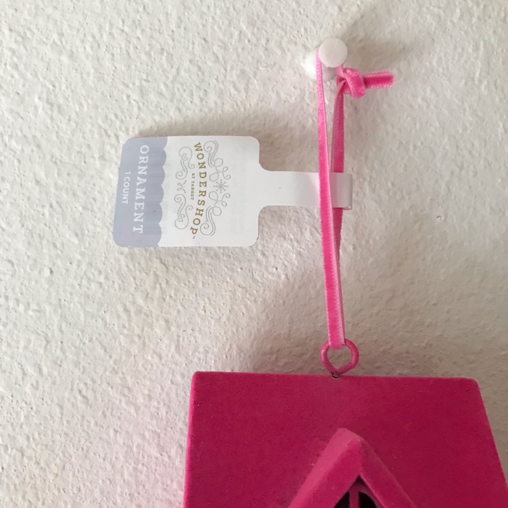 NWT Wondershop Hot Pink Townhouse Cottage Flocked Christmas Ornament - Picture 2 of 6
